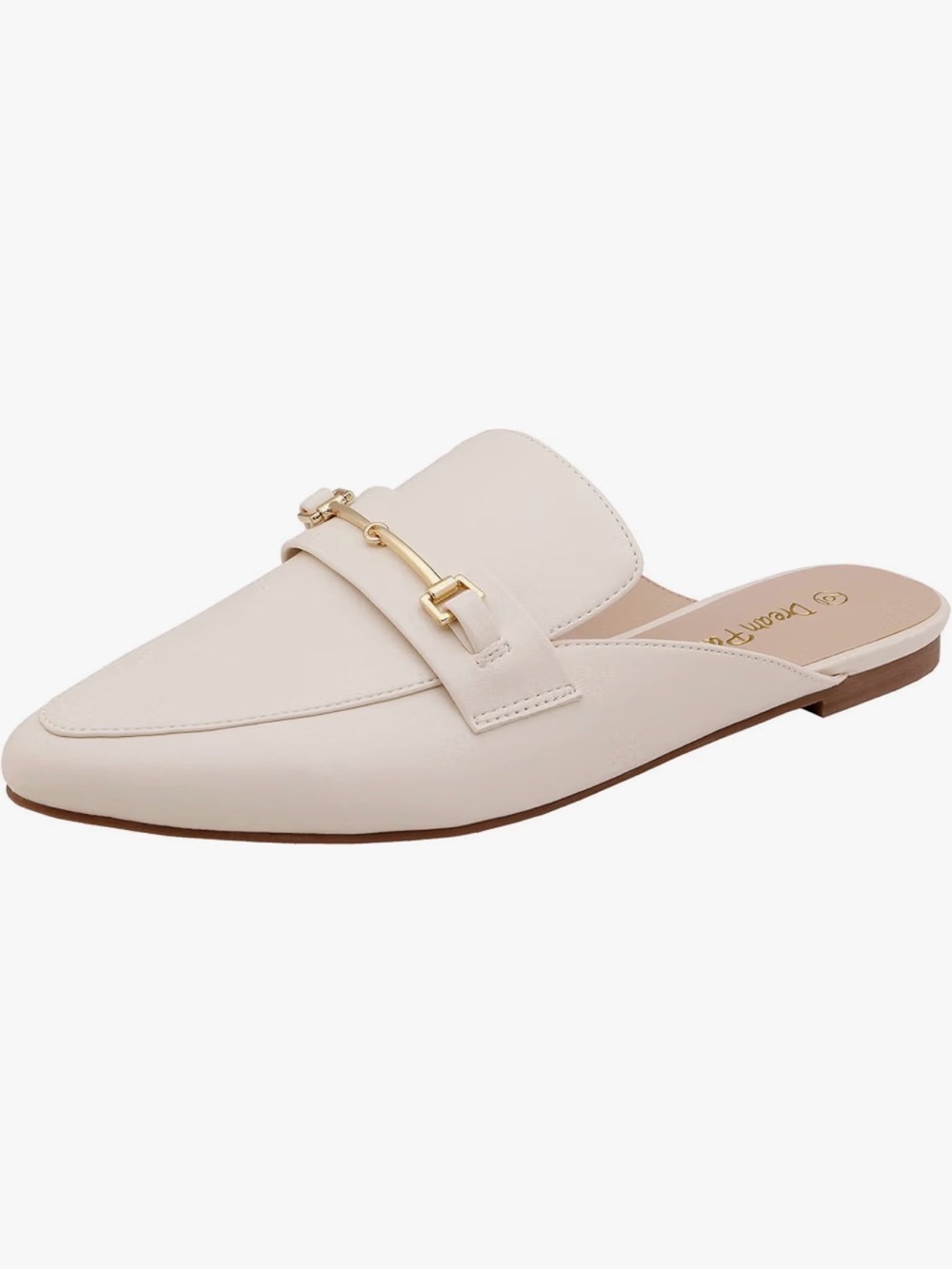 New Pointed Cream Slip-On Mules with gold detailing